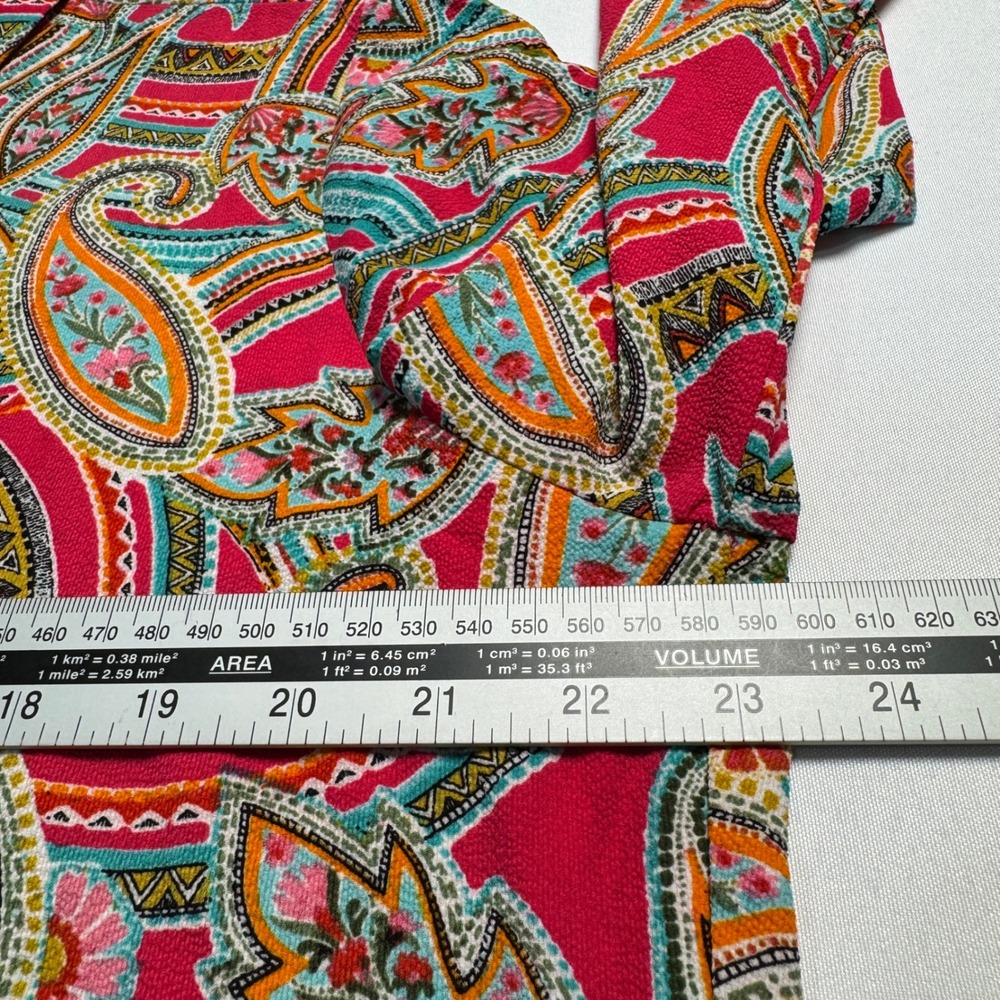 Boho Chic Womens Paisley Blouse Size Large Long Sleeve Tie Cuff Pink Multi - Picture 6 of 9